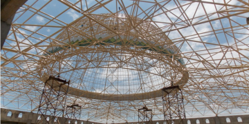 Konstruksi rangka ruang atau space frame baja pada kubah Masjid An Nubuwwah Lampung